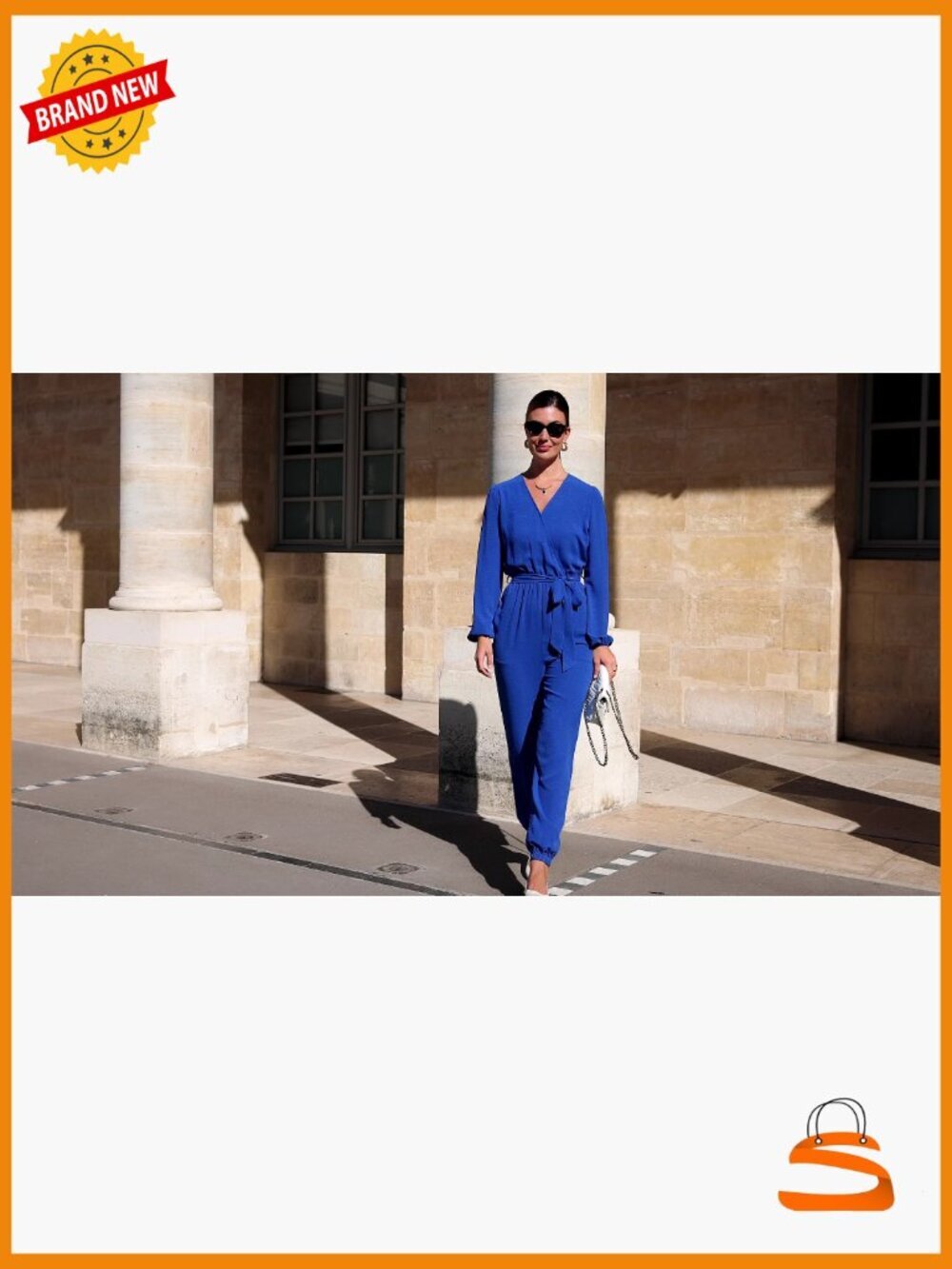 Long Sleeve V Neck Belt Pocket Jumpsuit Romper One Piece Outfit - Picture 7 of 7